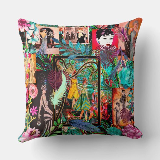 レトロファッション表示コラージュ クッション (裏面)