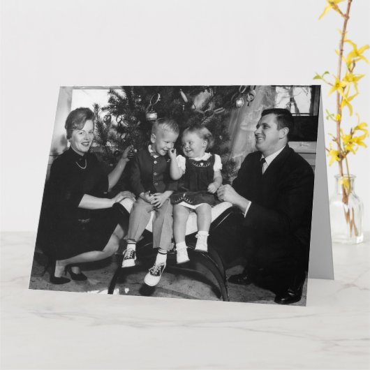 レトロファミリーおもしろいクリスマスかわいいカード カード (黄色い花)