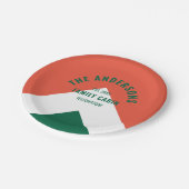 レトロファミリーキャビパーソナライズされたン名グリーンレッド ペーパープレート (アングル)