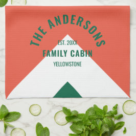 レトロファミリーキャビパーソナライズされたン名レッドグリーン キッチンタオル