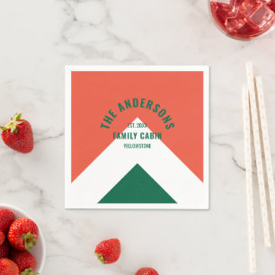 レトロファミリーキャビパーソナライズされたン名レッドグリーン スタンダードカクテルナプキン