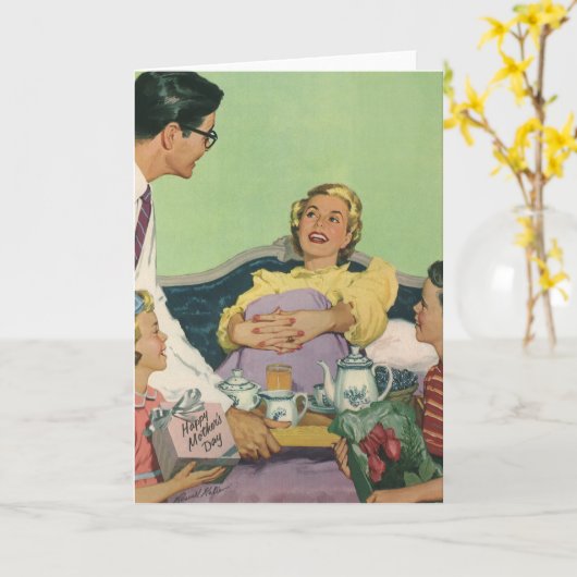 レトロファミリーサーズマモーブレックファーストインベッド カード (黄色い花)