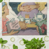 レトロファミリーサーズマモーブレックファーストインベッド キッチンタオル (折り畳み)