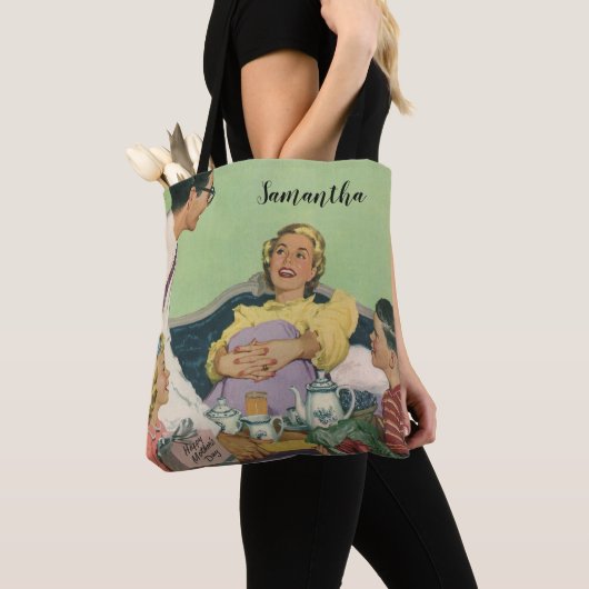 レトロファミリーサーズマモーブレックファーストインベッド トートバッグ (クローズアップ)