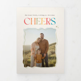 レトロファミリーポートレートクリスマスホリデー写真 三つ折りカード