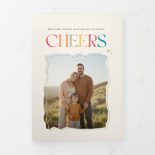 レトロファミリーポートレートクリスマスホリデー写真 三つ折りカード (カバー)