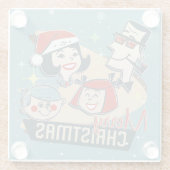 レトロファミリーメリークリスマスハッピー新年 ガラスコースター (裏面)