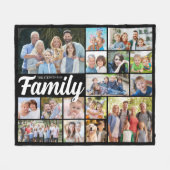 レトロファミリー16フォトコラージュカスタムカラー フリースブランケット (正面(横))