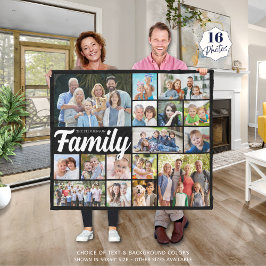 レトロファミリー16フォトコラージュカスタムカラー フリースブランケット