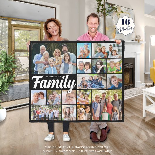 レトロファミリー16フォトコラージュカスタムカラー フリースブランケット