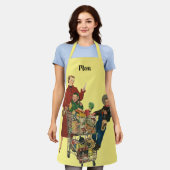 レトロファミリー、ママと子供の食料品ショッピングカート エプロン (着用した状態)