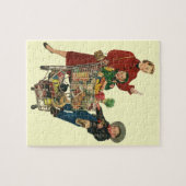 レトロファミリー、ママと子供の食料品ショッピングカート ジグソーパズル (横)