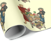 レトロファミリー、ママと子供の食料品ショッピングカート ラッピングペーパー (ロールコーナー)