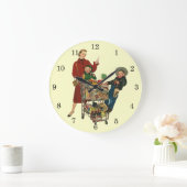 レトロファミリー、ママと子供の食料品ショッピングカート ラージ壁時計 (ホーム)