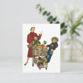 レトロファミリー、ママと子供の食料品ショッピングカート 招待状 (スタンド正面)