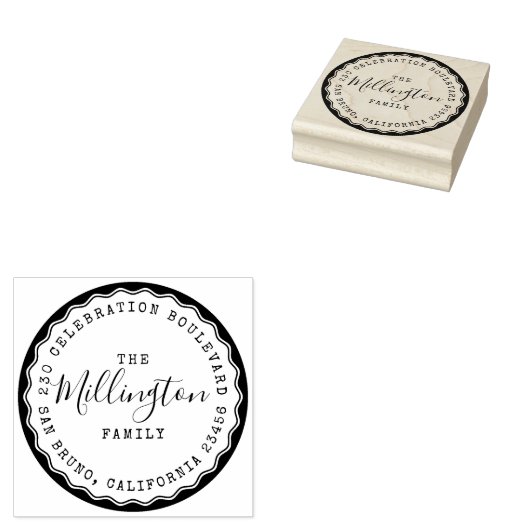 レトロファミリ名スクリプトラウンド差出人住所 ラバースタンプ (押印)