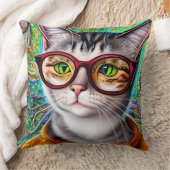 レトロファンキーかわいい猫が眼鏡のアートワークを クッション (ブランケット)