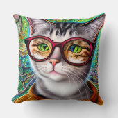 レトロファンキーかわいい猫が眼鏡のアートワークを クッション (正面)