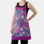 レトロファンキーの花 – スクリプト名を持つピンクの紫 エプロン (インサイチュ)