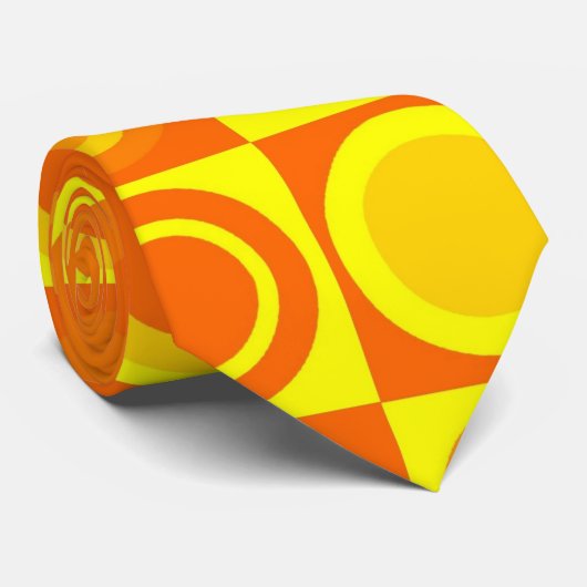レトロファンキーオレンジ色の黄色い円の正方形 ネクタイ (ロール)
