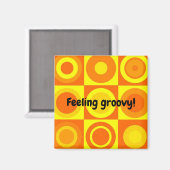 レトロファンキーオレンジ色の黄色い円の正方形 マグネット (正面/裏面)