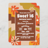 レトロファンキーグカラフルロビーヒッパイフラワースウィート16 招待状 (正面/裏面)