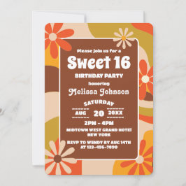 レトロファンキーグカラフルロビーヒッパイフラワースウィート16 招待状