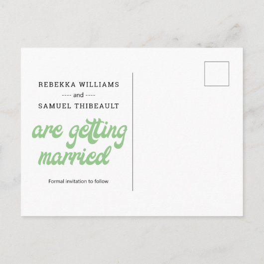 レトロファンキーグリーンブルーウェディング日付を保存 案内ポストカード (裏面)