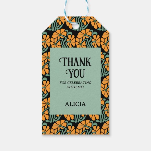 レトロファンキーグルーヴィデイジーフラワー誕生日ありがとう ギフトタグ (正面)