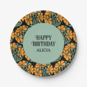 レトロファンキーグルーヴィデイジーフラワー誕生日 ペーパープレート (正面)