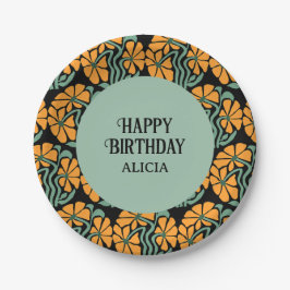 レトロファンキーグルーヴィデイジーフラワー誕生日 ペーパープレート