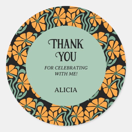 レトロファンキーグルーヴィデイジー誕生日クーラーボックス ラウンドシール (正面)