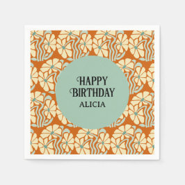 レトロファンキーグルーヴィボホボタニカル誕生日 スタンダードカクテルナプキン