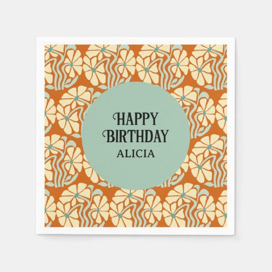 レトロファンキーグルーヴィボホボタニカル誕生日 スタンダードカクテルナプキン (正面)