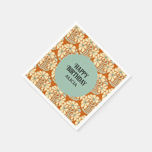 レトロファンキーグルーヴィボホボタニカル誕生日 スタンダードカクテルナプキン (角)