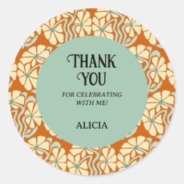 レトロファンキーグルーヴィボホボタニカル誕生日 ラウンドシール