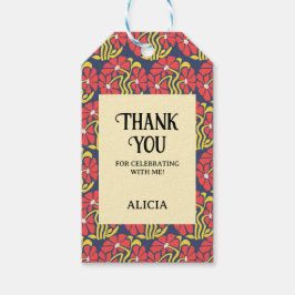 レトロファンキーグルーヴトリップ(幻覚体験)のようなデイジーフローラ誕生日 ギフトタグ