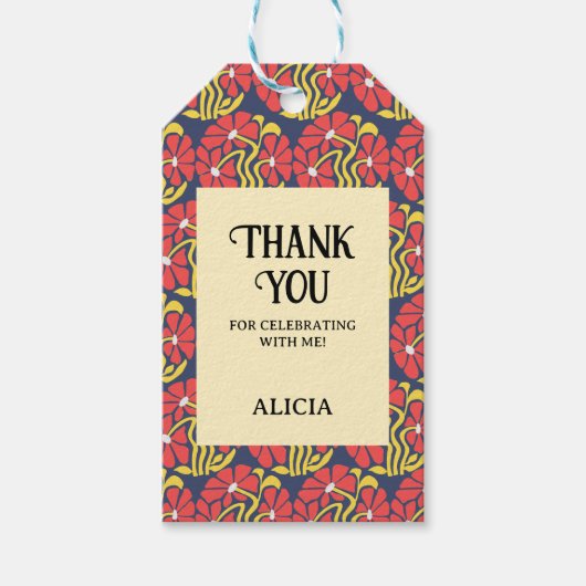 レトロファンキーグルーヴトリップ(幻覚体験)のようなデイジーフローラ誕生日 ギフトタグ (正面)