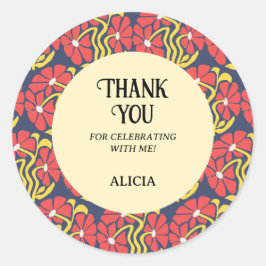 レトロファンキーグルーヴトリップ(幻覚体験)のようなデイジーフローラ誕生日 ラウンドシール