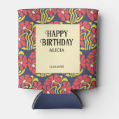 レトロファンキーグルーヴトリップ（幻覚体験）のようなデイジーフローラ誕生日 缶クーラー (正面)