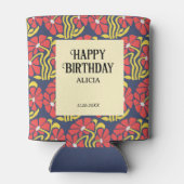 レトロファンキーグルーヴトリップ（幻覚体験）のようなデイジーフローラ誕生日 缶クーラー (裏面)