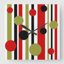 レトロファンキーストライプおよびドット時計 スクエア壁時計