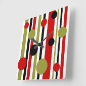 レトロファンキーストライプおよびドット時計 スクエア壁時計 (傾斜)