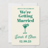 レトロファンキーストライプのグリーンイエロー結婚ズ 招待状 (正面)