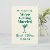 レトロファンキーストライプのグリーンイエロー結婚ズ 招待状 (スタンド正面)