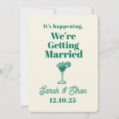 レトロファンキーストライプのグリーンイエロー結婚ズ 招待状 (正面)