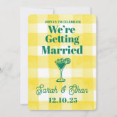 レトロファンキーストライプのグリーンイエロー結婚ズ 招待状 (正面)