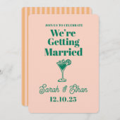 レトロファンキーストライプのグリーンイエロー結婚ズ 招待状 (正面/裏面)