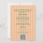 レトロファンキーストライプのグリーンイエロー結婚ズ 招待状 (裏面)