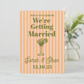 レトロファンキーストライプのピンクオ結婚レンジズ 招待状 (スタンド正面)